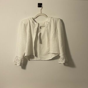 NY Collection White Lace Trim Cardigan